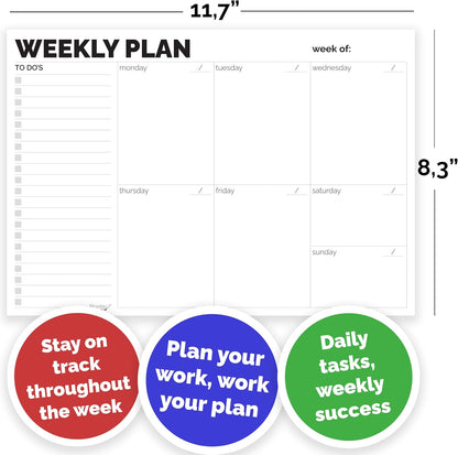 Weekly Planner Pad, A4 Size (11.7" x 8.3") Tear Off Undated Desk Notepad, Premium Thick Paper With Cardboard Back Support, Weekly Planner Notepad, Work and Schedule Organizer, Weekly To Do List.