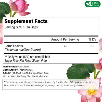 FreshDrinkUS, Premium Lotus Leaf Tea Bag, 135 Count, Pure, Caffeine Free