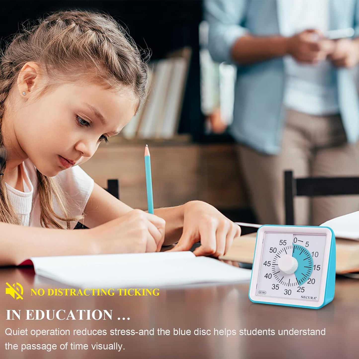 Secura 60-Minute Visual Timer, Classroom Timer, Countdown Timer for Kids and Adults, Time Management Tool for Teaching (Navy Blue & Navy Blue)