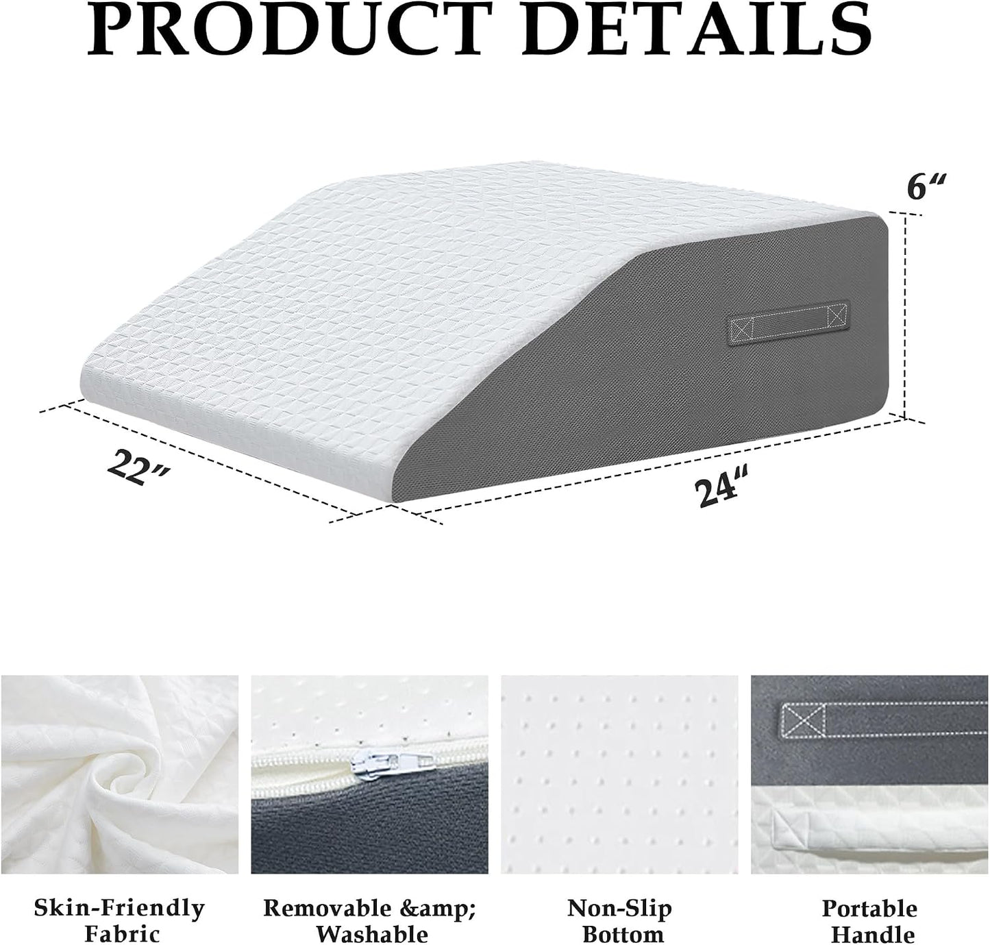 Wedge Pillow for Sleeping, 7.5" Bed Wedge After Surgery, Back Pain Relief, Memory Foam Pillow Triangle Incline Wedge for Back Support, Leg Elevation