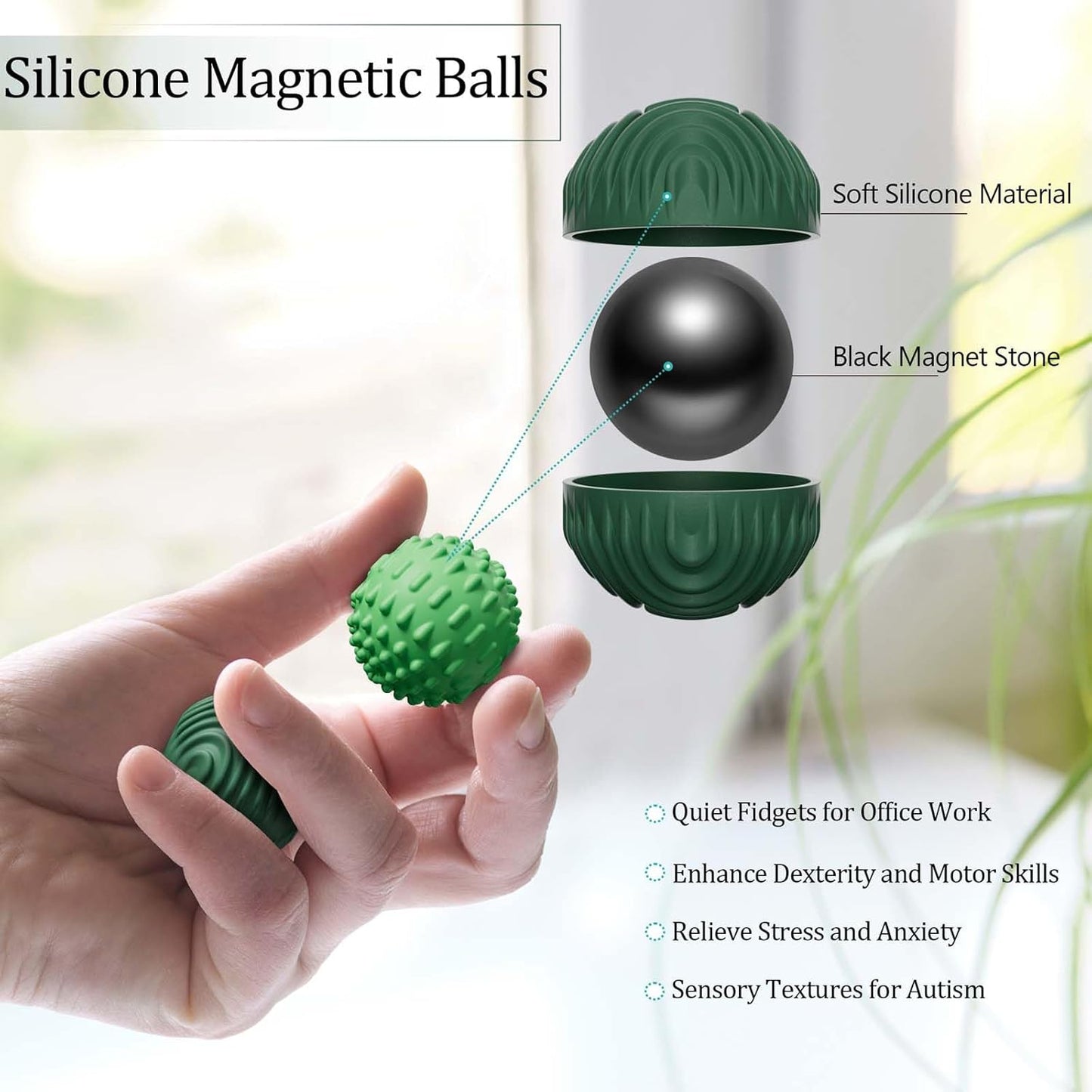 luckdoor Silicone Magnetic Balls Fidget Toys for Adults & Teens,4PCS Stress Relief Sensory Toys for Autism ADHD Anxiety,Fun Textures Gadgets,Office Desk Toy,Stocking Stuffers for Men Women Teen Gifts