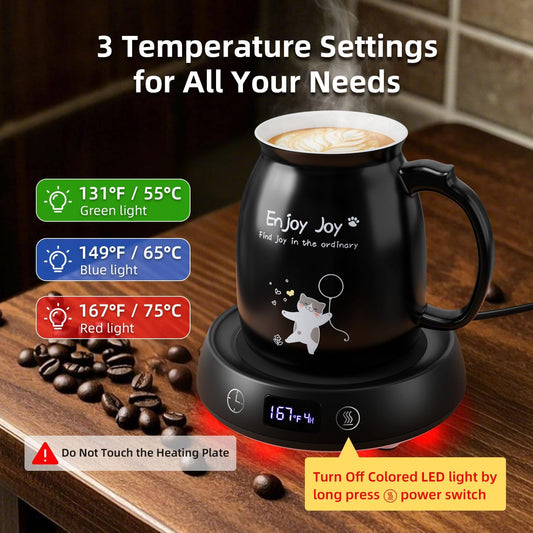 Coffee Mug Warmer Set, Smart Heated Electric Cup Warmer for Desk Office with 8H Auto Off, 1-9H Delay Startup & Shutoff Timer, 3 Temperature Control Coffee Tea Beverage Warmer, Ideal Gifts for Man