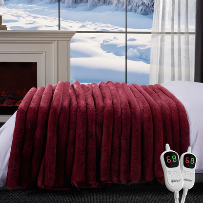 Heated Throw Blanket, Faux Fur Cozy Heating Blanket with Overheat Protection, 1/2/4/6/8 Hours Auto-Off 10 Heat Level, Machine Washable (50x60 Inches, Cream White)