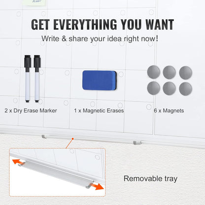 VEVOR Dry Erase Calendar for Wall, 36 x 24 Inches Whiteboard Calendar, Monthly Planner Magnetic Dry Erase Board, 1 Magnetic Erase & 2 Dry Erase Marker & Movable Tray for Restaurant Office Home School
