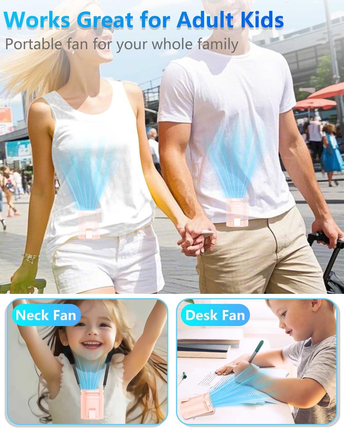 Portable Fan Clip on Pants-Personal Little Light Weight Waist Fan Coolclip Belt Hip Pocket Hard Hat,Wireless Wear Charging Battery Powered Quiet Undershirt Waist Band Coolclip Fans Adult Kid White