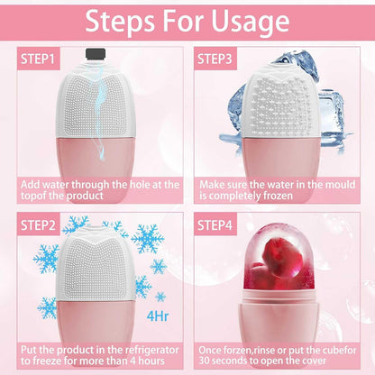 XHJRI Ice Cube Roller Massager for Face, Eyes and Neck Naturally Conditioning and Skin Care,De-Puff Eye Bags,Reduce Migraine Pain,Reusable Massage Silicone Ice Mold (Pink)