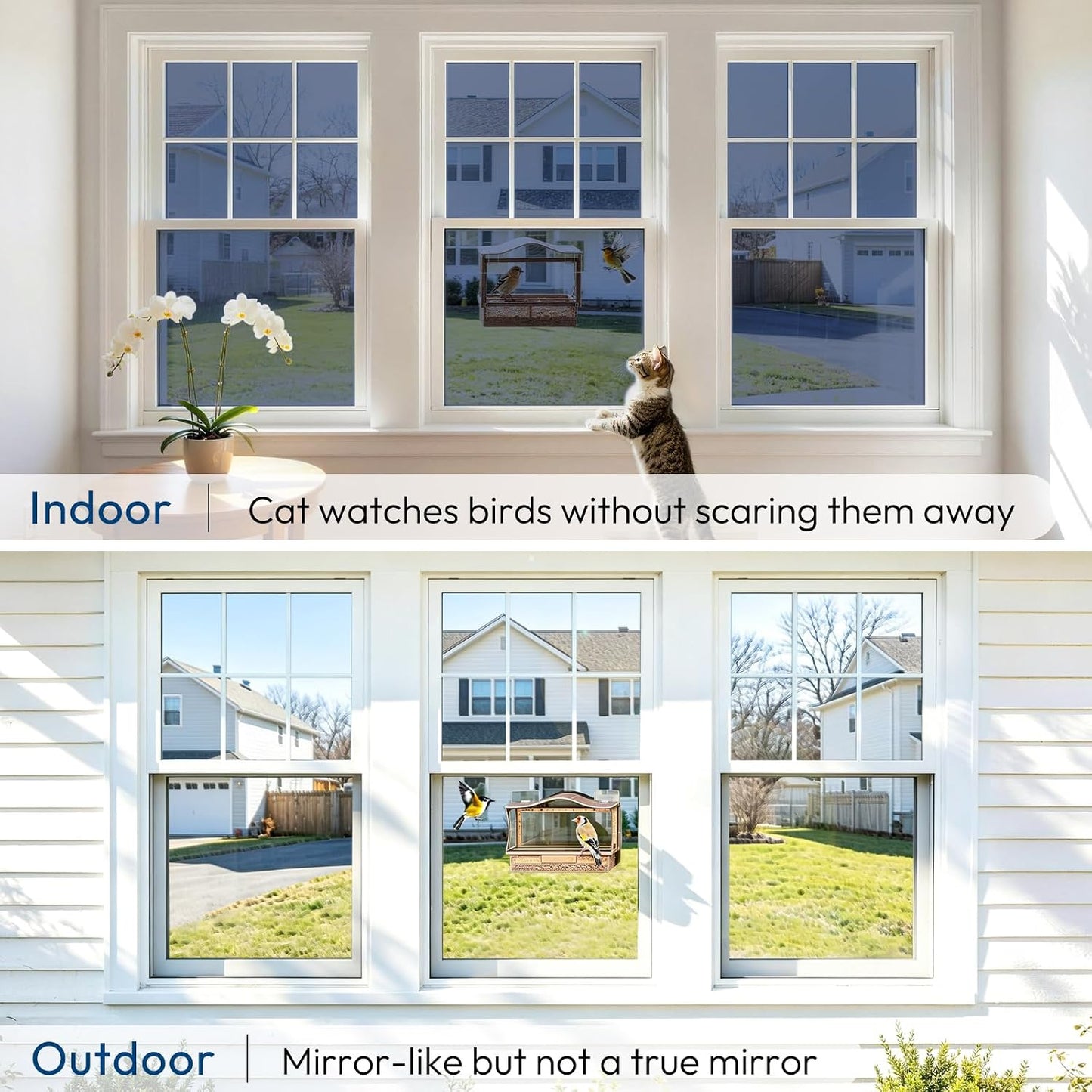 rabbitgoo Window Privacy Film One Way Window Tint for Home, Removable Reflective Heat Sun Blocking Anti UV Glass Door Covering, Mirror Tinting Film House Office, 17.5 Inch X 6.5 Feet, Black Silver