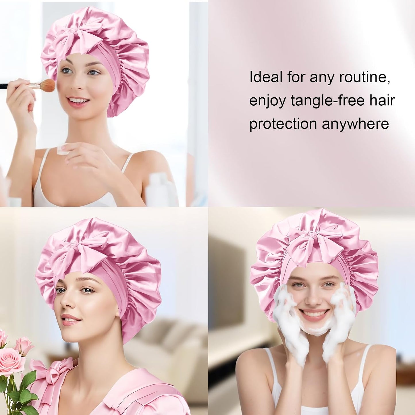Silk Bonnet for Women, Satin Bonnet for Sleeping, Large Sleep Cap with Elastic Tie Band for Curly Hair
