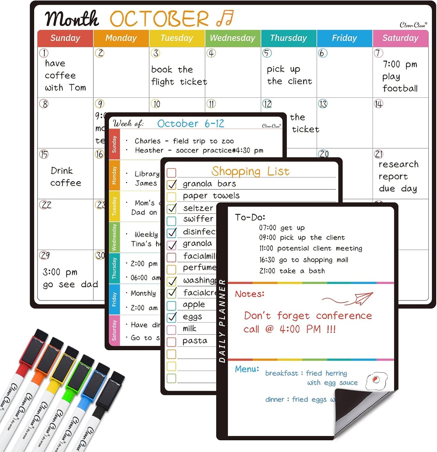 Magnetic Dry Erase Chore Chart - 14.5"x11" Chore Chart for Kids, Teens and Adults - 6.5"x8.5" List Board for Fridge - 6 Extra Fine Point Markers Included - Shipped Flat