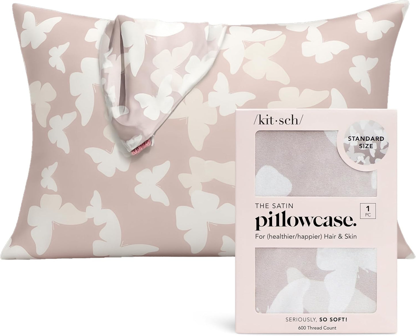 Kitsch Satin Pillowcase with Zipper for Hair & Skin - Softer Than Silk Pillow Cases, Smooth Cooling Satin Pillow Case, Wrinkle-Free, Machine Washable - Pillow Cases Standard Size (19x26) - Blush