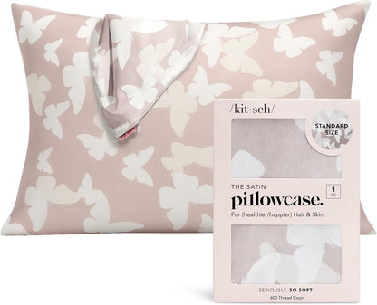Kitsch Satin Pillowcase with Zipper for Hair & Skin - Softer Than Silk Pillow Cases, Smooth Cooling Satin Pillow Case, Wrinkle-Free, Machine Washable - Pillow Cases Standard Size (19x26) - Blush