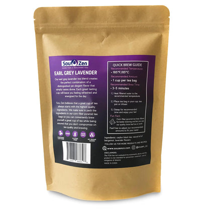 Sou Zen Earl Grey Lavender 30 Corn-Fiber Pyramid Tea Bags | Premium Loose Leaf Blend with Bergamot & Lavender | Naturally Organic Ingredients, No Additives