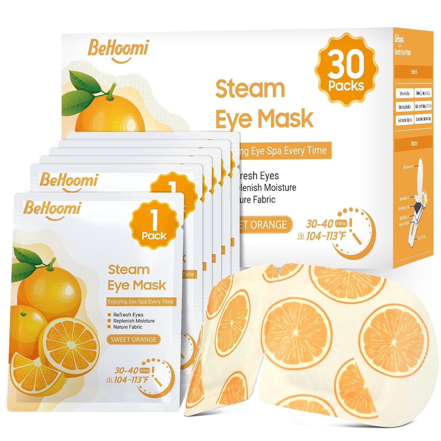 BeHoomi 30Packs Steam Eye Mask, Heated Eye Mask Warm Compress for Eyes, Self Heating Warm Eye Masks Disposable Steam Mask for Home Sleep, Spa, Travel Essentials & Relaxation Gifts (Chamomile)