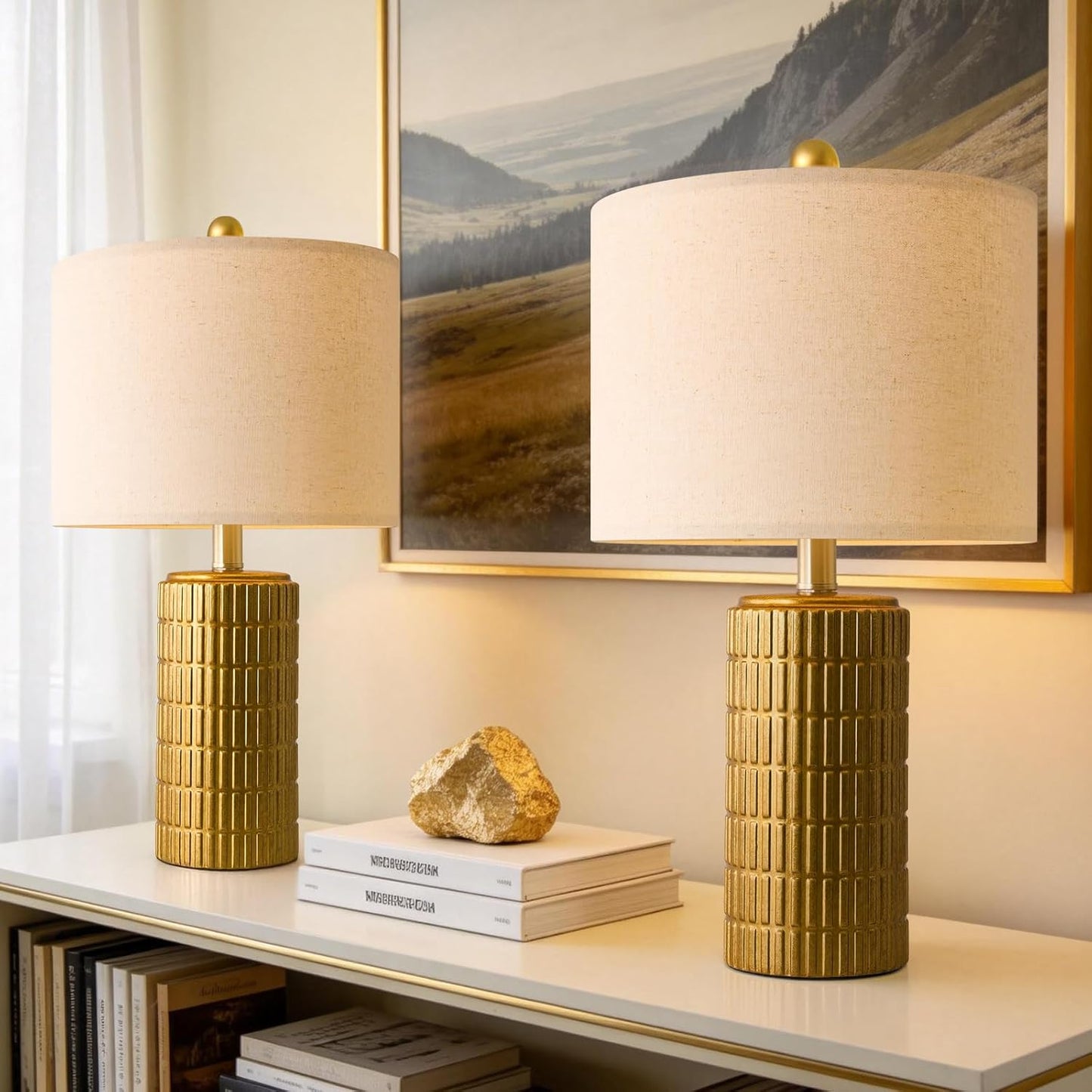 PoKat 20.75" Small Modern Ceramic Table Lamps Set of 2 for Bedroom, White Bedside Lamps for Night Stands, Farmhouse Desk Home Decor Gift Nightstand Table Lamps for Living Room End Table Beige