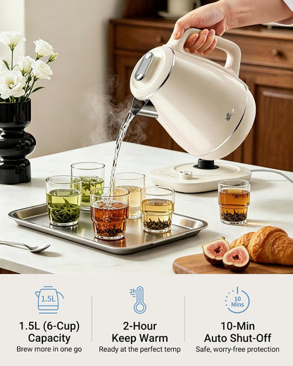 Bear Electric Kettle, 1.5L 304 Stainless Steel Water Boiler, 1500W Fast Boiling Tea Kettle with Double Wall Cool Touch, Auto Shut-Off & Boil-Dry Protection, BPA-Free, Cream