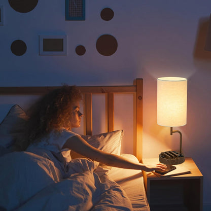 Dreamholder Table Lamp with 3 USB Charging Ports, Modern Desk Lamp with AC Outlet and Phone Stands, Perfect Bedside Lamp for Bedroom, Living Room, Office (Pack of 2), Cream