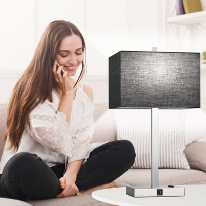 21" Touch Bedside lamps with 2 USB & AC Outlets, 3-Way Dimmable Bedside Table Lamps Set of 2 for Bedroom Living Room Office Reading, Gray Shade Lamps for Night Stands, 5000K LED Bulbs Included