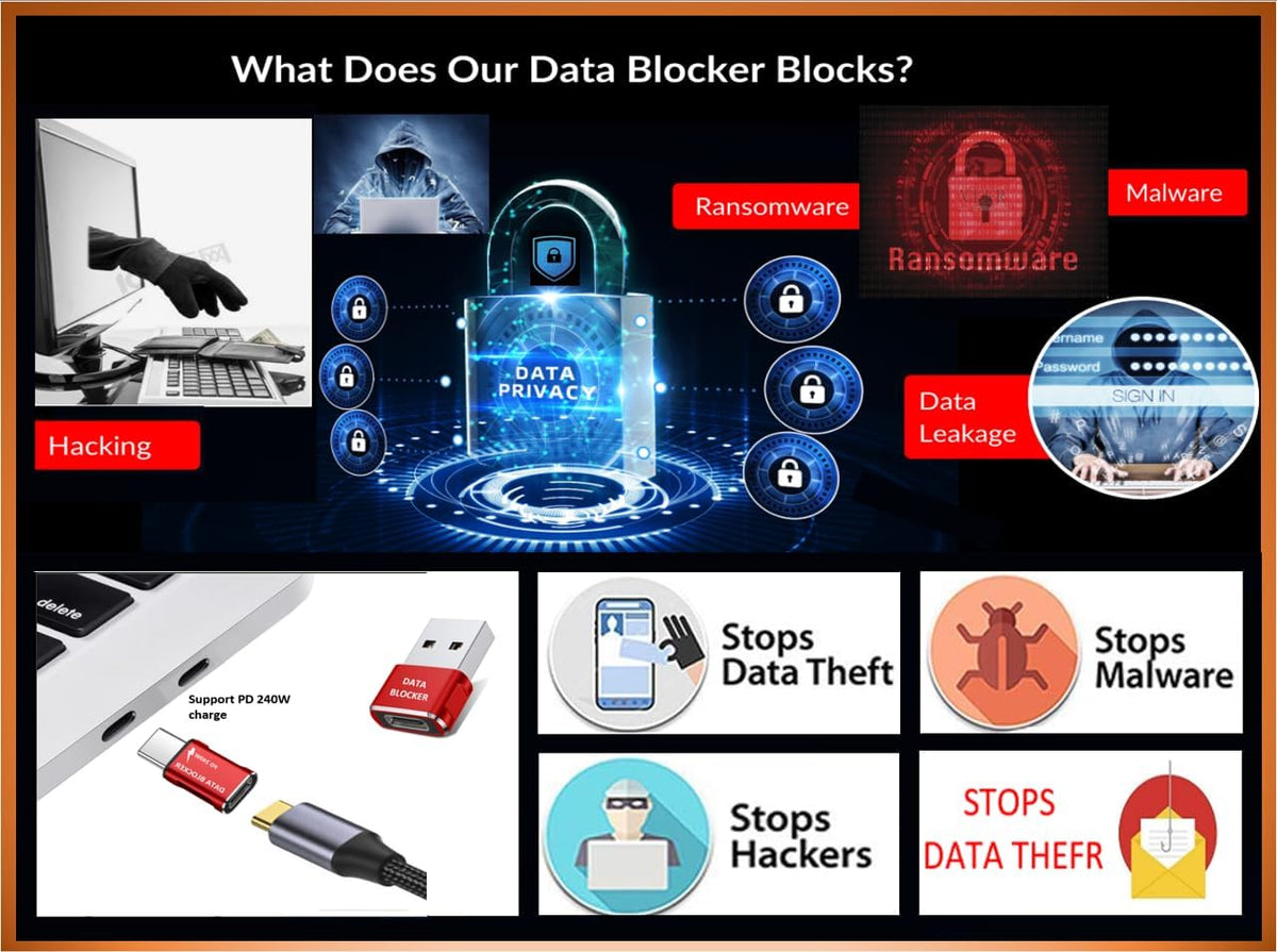 Data Blocker, USB C Data Blocker Protect Against Juice Jacking,4 Kinds