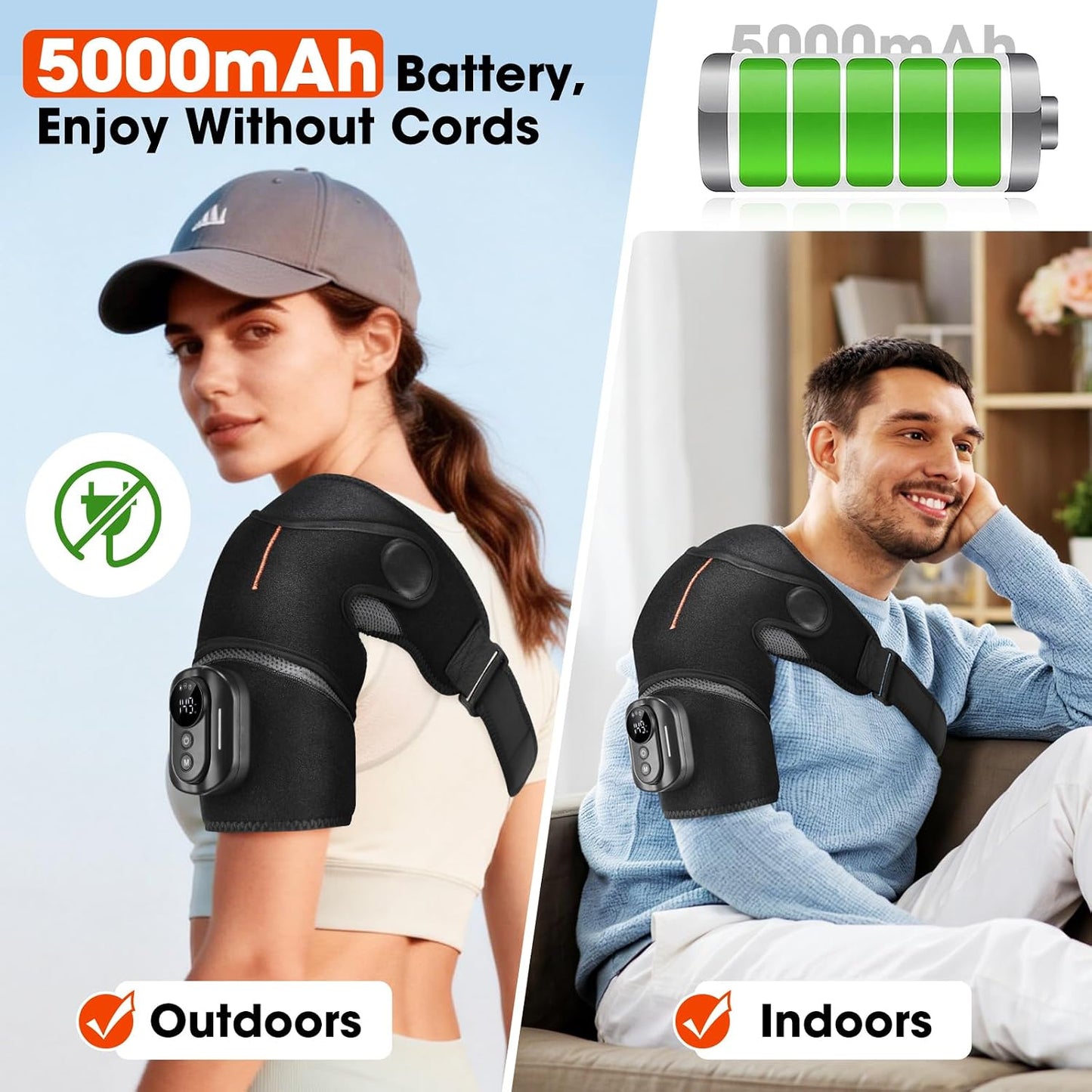 Cordless Shoulder Heating Pad with Massage, Heated Shoulder Brace with Remote Control, Shoulders Massager with Heat and Vibration for Rotator Cuff Relief, Fit Left and Right Shoulder