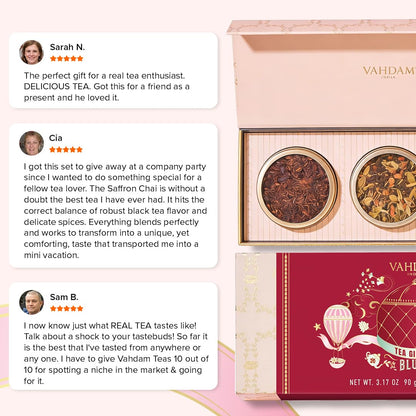 VAHDAM, BLUSH - Assorted Tea Gift Set, 3 Premium Teas in Tin Caddy Presentation Box | Loose Leaf Teas | Gift for everyone