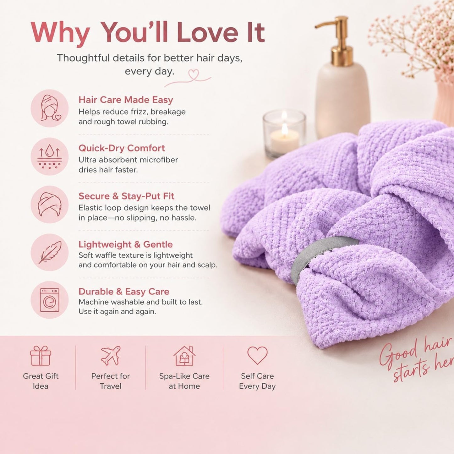Large Hair Towel Wrap for Women, Quick-Dry Turban, Ultra Absorbent & Anti-Frizz, Ideal for Long, Thick & Curly Hair, Soft Lightweight Microfiber Drying Towel (24x42, Blue)
