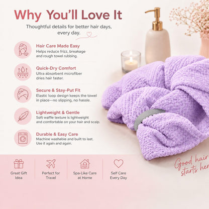 Large Hair Towel Wrap for Women, Quick-Dry Turban, Ultra Absorbent & Anti-Frizz, Ideal for Long, Thick & Curly Hair, Soft Lightweight Microfiber Drying Towel (24x42, Blue)