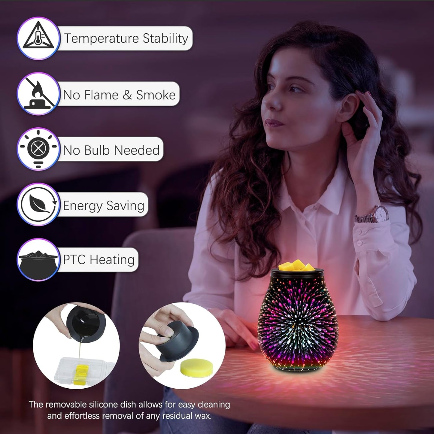 Wax Melt Warmer for Scented Wax- Glass Wax Melter for Home Fragrance with Removable Tray, Essential Oil Warmer Wax Cubes Burner Aroma Night Light for Home Office Bedroom Decor Gifts for Women