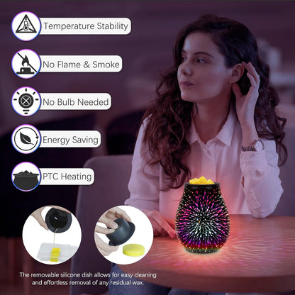 Wax Melt Warmer for Scented Wax- Glass Wax Melter for Home Fragrance with Removable Tray, Essential Oil Warmer Wax Cubes Burner Aroma Night Light for Home Office Bedroom Decor Gifts for Women