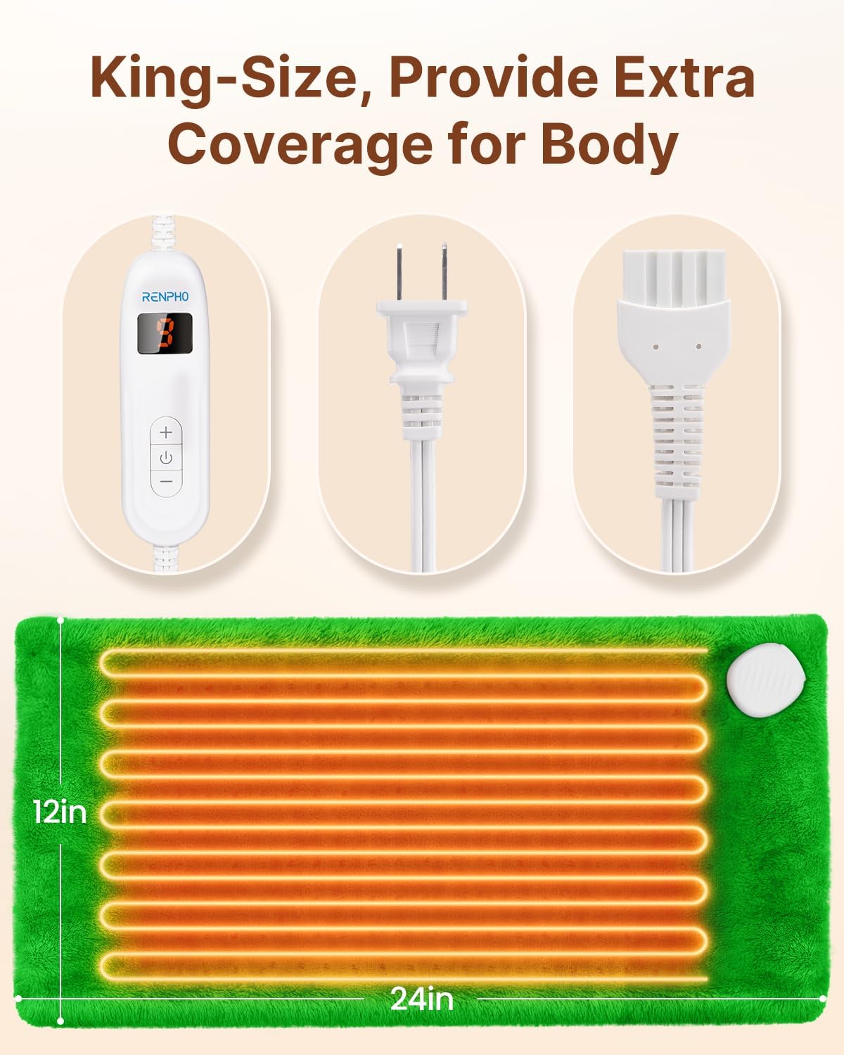 RENPHO Electric Heating Pad for Back with 10 Heat Levels