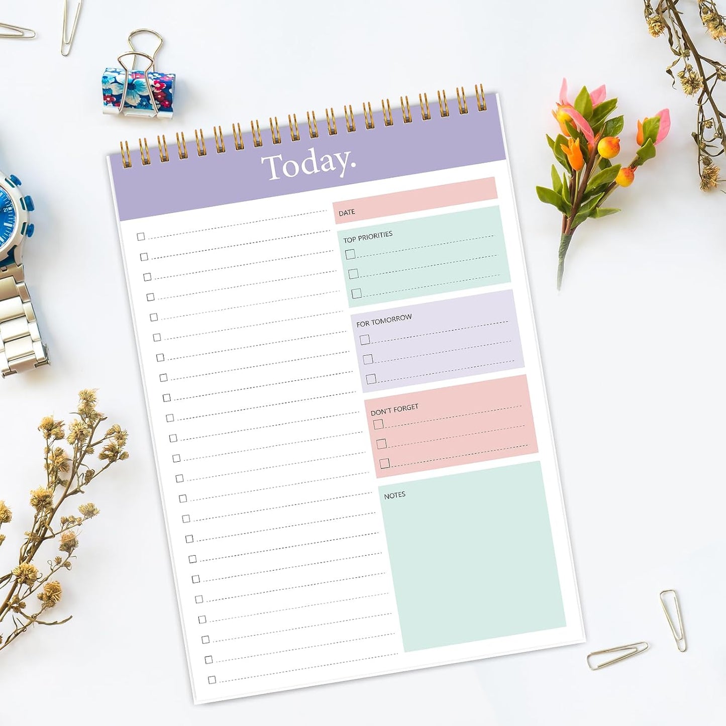 To Do List Notepad - Daily Planner Notepad 104 Pages Task Planner, 6.7" x 9.8" Double Sided Spiral Notebook with Checklist Productivity Planning Pad for Work Office Home-Pink