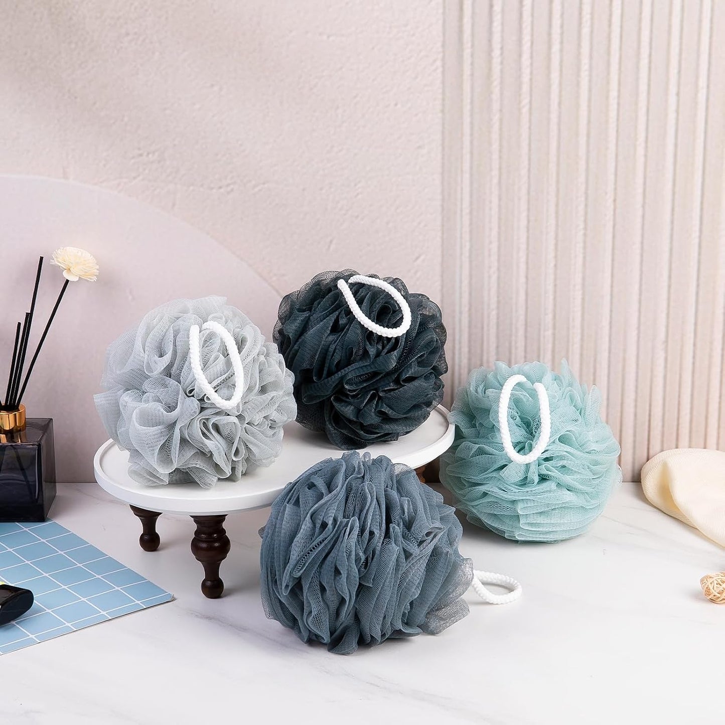 MTDLYICE Loofah Sponge XXL-100g 4 Pack, Bath Sponge Soft Mesh Shower Puff Loofah for Men, Exfoliating Body Scrubber for Women, Shower Accessories (Black)