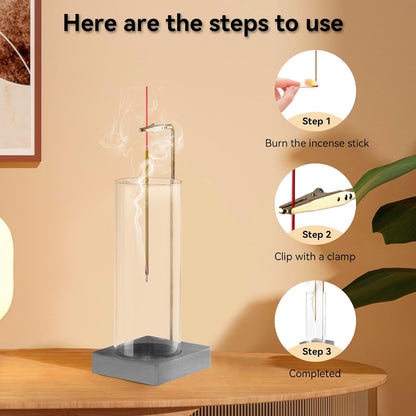 1 Pack Incense Holder for Sticks, Insence-Stick Holder Ash Catcher with Removable Glass [Anti-Ash Flying], Mess-Free Incense Burner Holder, Perfect for Meditation Yoga Relaxation, Home Decor