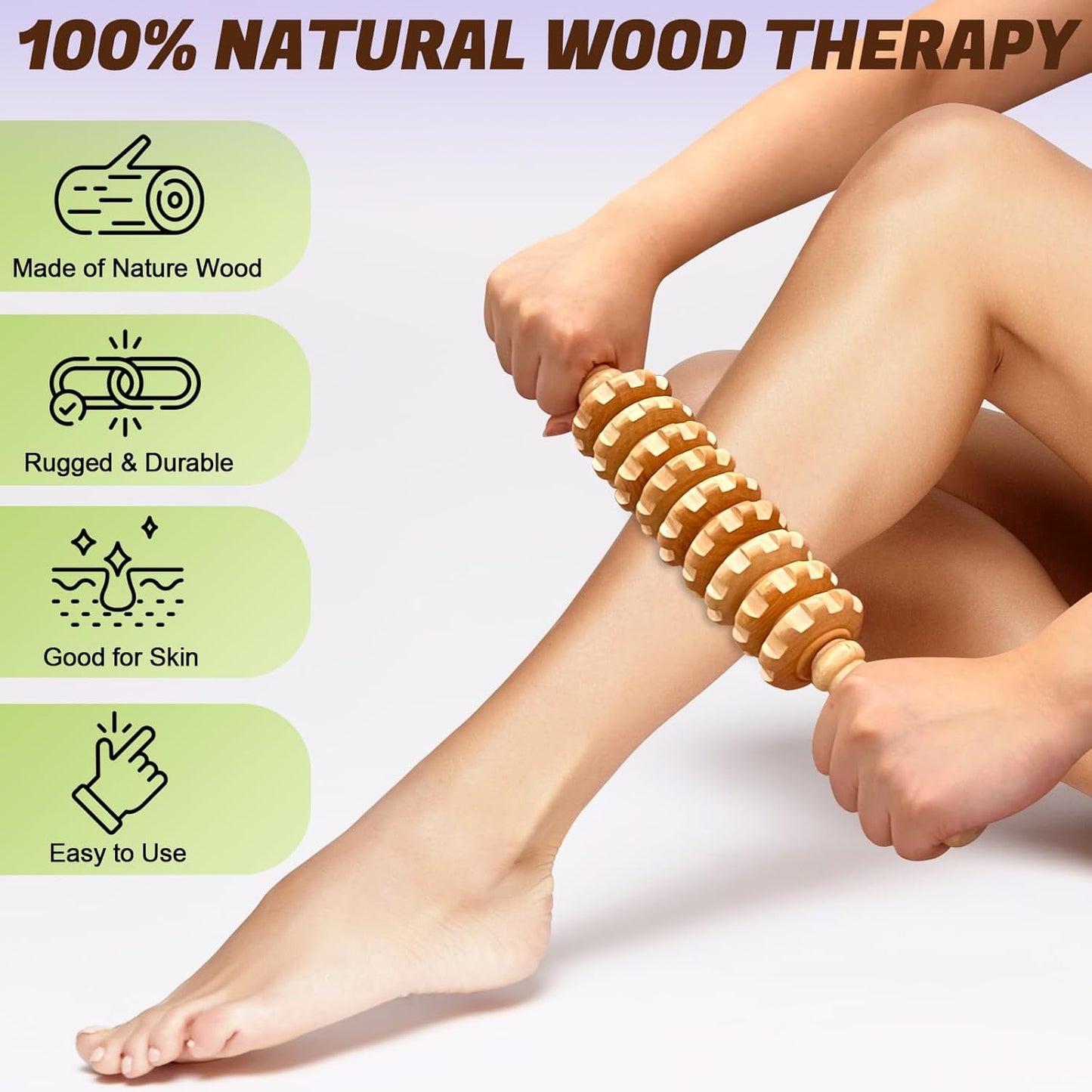 Wooden Fascia Massage Roller – Handheld Myofascial Release Massage Stick with Trigger-Point Knobs for Deep Tissue, Cellulite, Muscle Recovery & Circulation, Lymphatic Drainage Massager