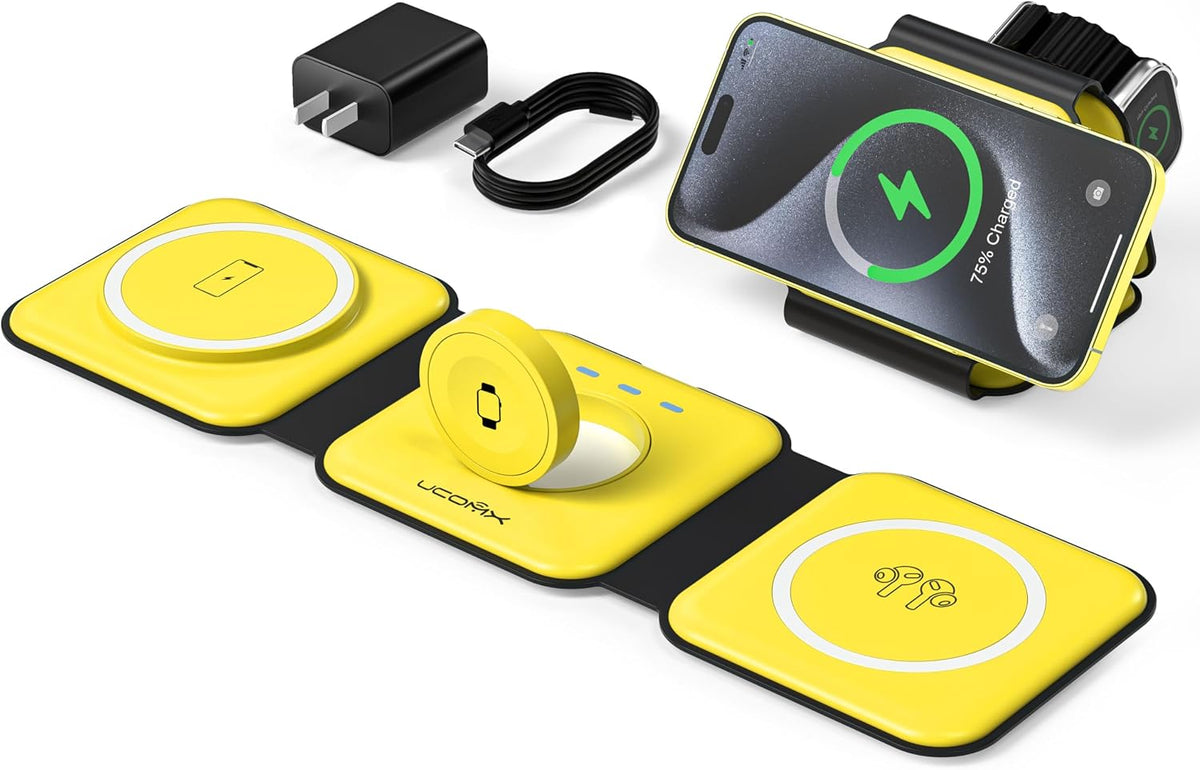 3 in 1 Charging Station for Multple Devices,Foldable 3 in 1 Wireless Charger for Travel,NANO Wireless Charging Station for iPhone17 16 15 14 13 12 Pro Max/Watch 10 9 8 7 6 5 4 3 Ultra/AirPod Pro