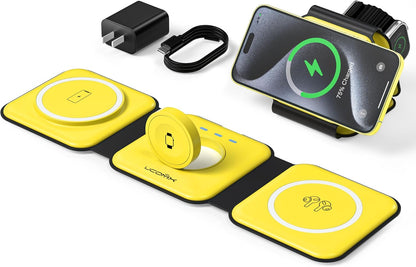 3 in 1 Charging Station for Multple Devices,Foldable 3 in 1 Wireless Charger for Travel,NANO Wireless Charging Station for iPhone17 16 15 14 13 12 Pro Max/Watch 10 9 8 7 6 5 4 3 Ultra/AirPod Pro