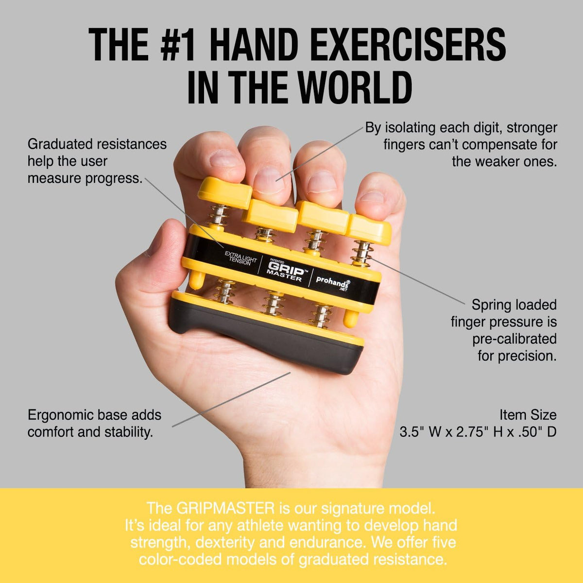 Prohands Gripmaster Hand Exerciser, Finger Exerciser (Hand Grip Strengthener), Spring-Loaded, Finger-Piston System, Isolate & Exercise Each Finger