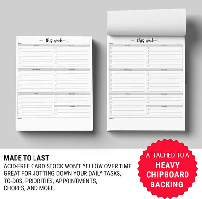 321Done Weekly Checklist Notepad, 5.5x8.5 Size Pad - 50 Tear-Off Sheets, Undated Monday-Sunday Schedule, Daily Task Planner for Home, Office & Student Use - Made in USA