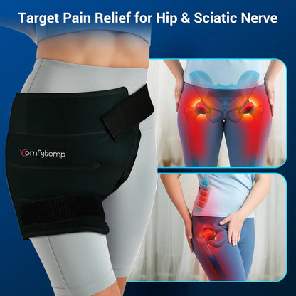 Comfytemp Hip Ice Pack Wrap for Sciatica Pain Relief, Hip Replacement Kit After Surgery, Reusable Gel Ice Pack for Injuries, Hot Cold Compress Recovery Items Physical Therapy for Men Women (L/XL/2XL)