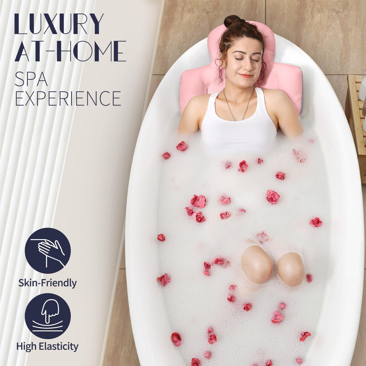 Full Body Bath Pillow for Bathtub, Thick Bathtub Cushion, Luxury Tub Pillow for Bath for Headrest Neck and Back Support White 51" x 16"