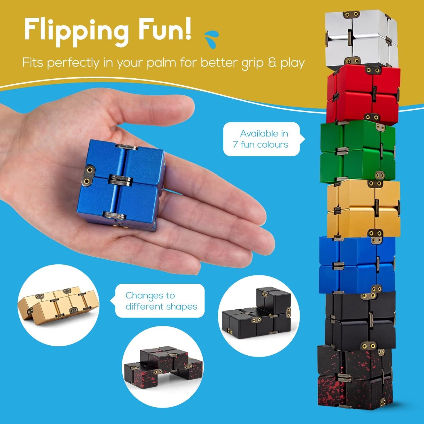 PILPOC theFube Fidget Cube, 6-Sided Stress Relief Infinity Cube for Adults & Kids, Boosts Concentration, Mindfulness Aid, Silent & Audible Modes, Stocking Suffers for Boys, Kids and Adults (Midnight)