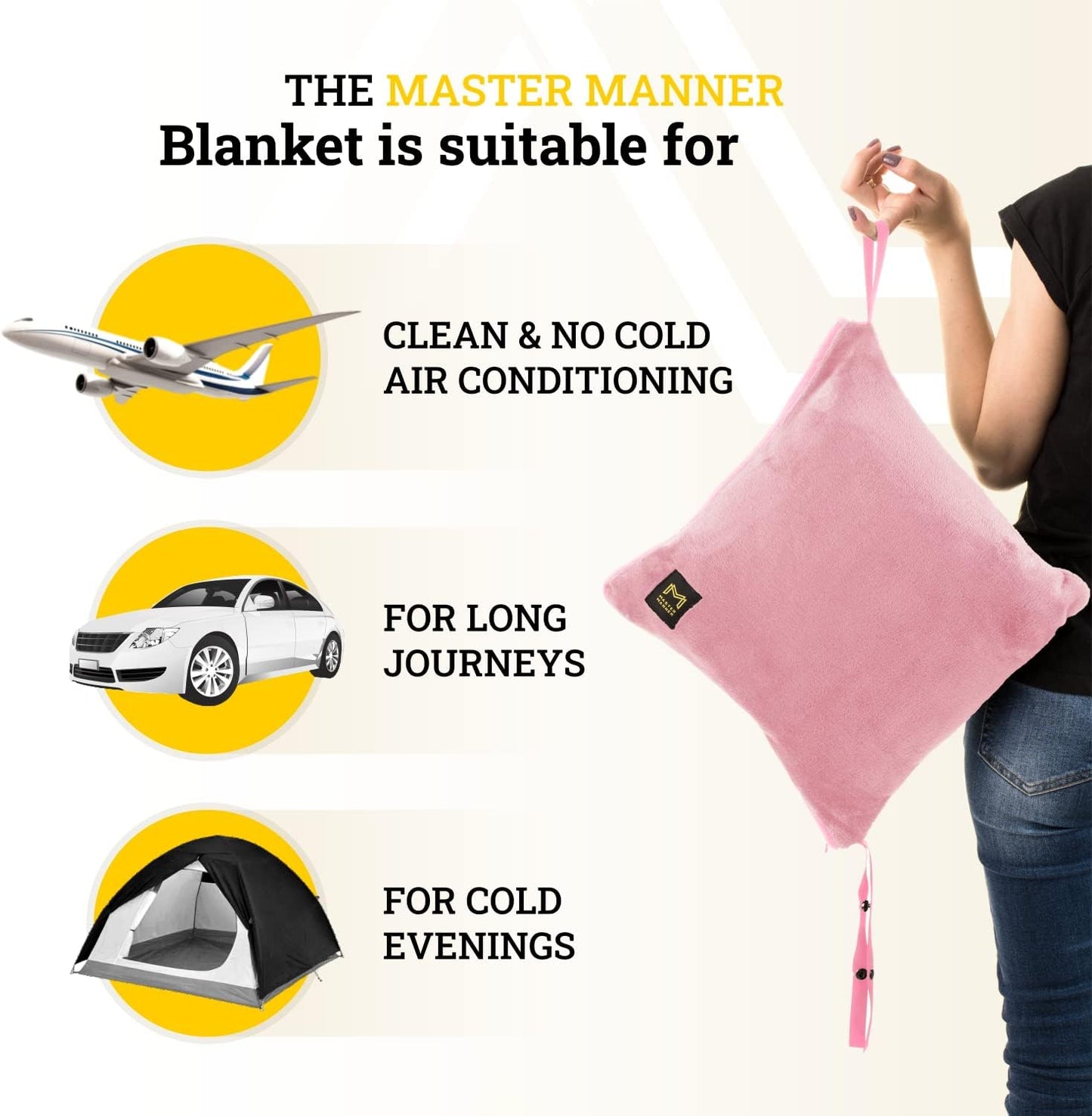 Travel Blanket Airplane Compact with Hoodie – 2in1 Airplane Travel Accessories from Plane Blanket to Travel Pillow with Luggage Strap, Soft Handle & Secure Pocket