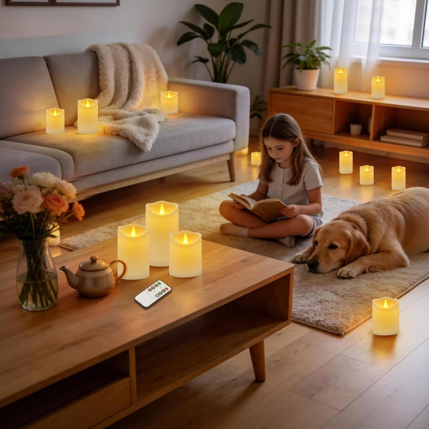 Flameless Candles 4" 5" 6" Outdoor Indoor Pillars Battery Operated Flickering Candles Include 10-Key Remote Timer 400+ Hours by 2 AA Batteries (Ivory Candle - Warm light, 3"D x 4"|5"|6" H - 3 Pack)