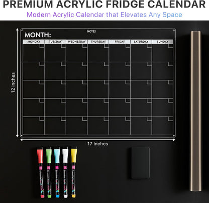 Magnetic Whiteboard for Fridge - Large Dry Erase Calendar for Wall | 2 Magnetic Dry Erase Board 10.5" x 16.5" & 7" x 16.5", Monthly Goal Setting & Habit Tracker, 5 Markers and 6 Adhesive Hooks