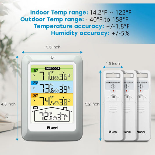 Indoor Outdoor Thermometer Wireless, 4.5 Inch Display Digital Hygrometer Thermometer Temperature Humidity Monitor with 330ft Range Sensor and Adjustable Backlight