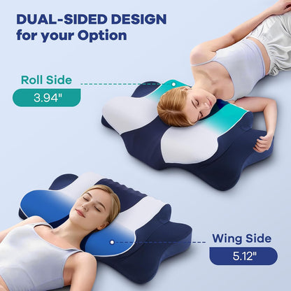 DONAMA Cervical Pillow for Neck and Shoulder,Contour Memory Foam Pillow,Ergonomic Neck Support Pillow for Side Back Stomach Sleepers with Pillowcase