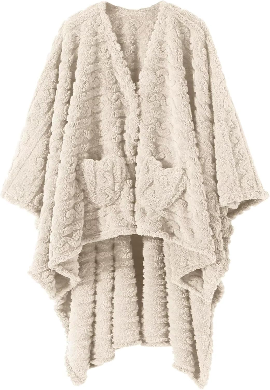 Wearable Blanket Poncho Cape Wrap for Adult, Cozy Sherpa Fleece Pocketed Shawl TV Throw Blankets for Office and Lounge(Purple,58'' x 64'')