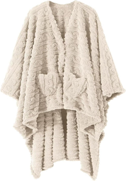 Wearable Blanket Poncho Cape Wrap for Adult, Cozy Sherpa Fleece Pocketed Shawl TV Throw Blankets for Office and Lounge(Purple,58'' x 64'')