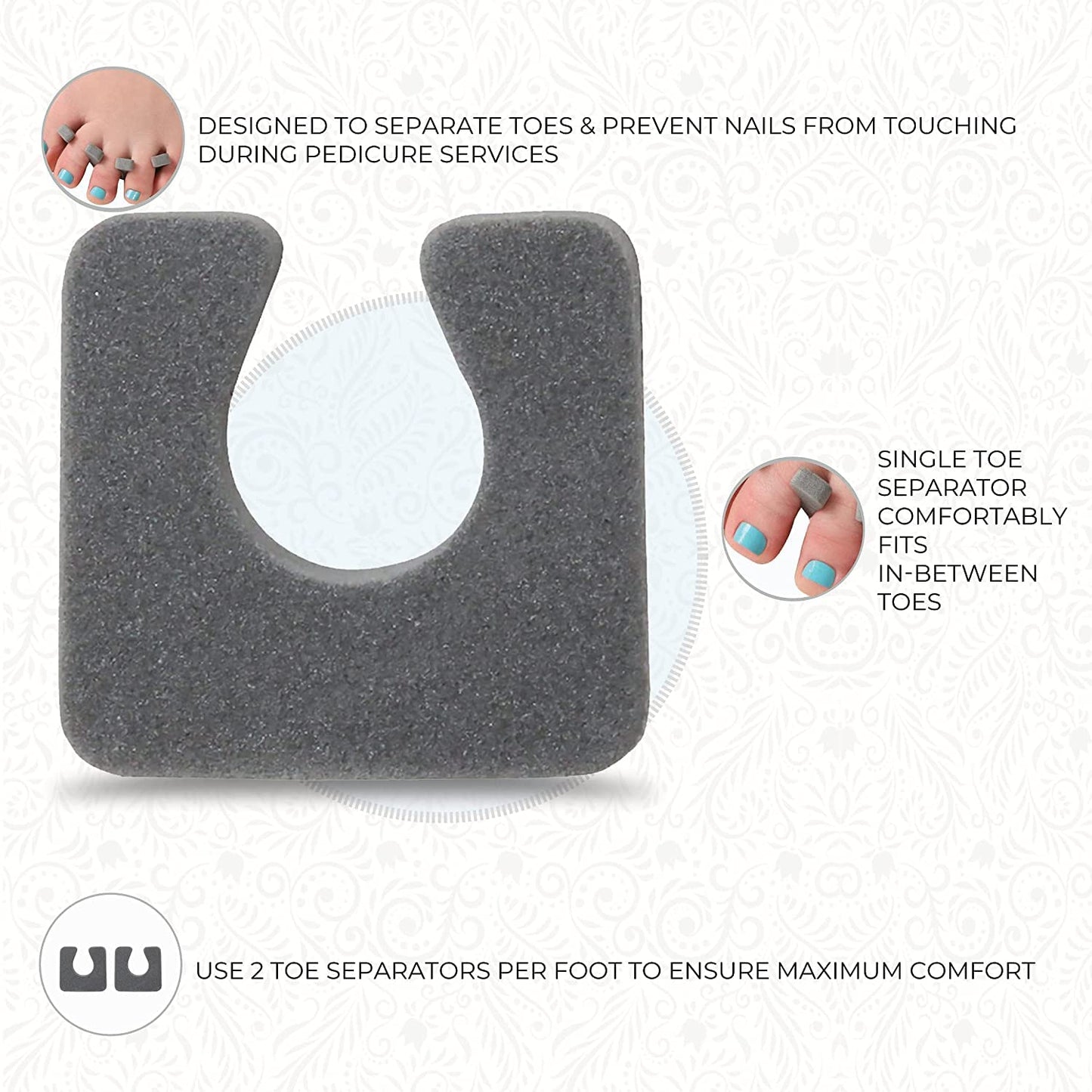 ForPro Sole Toe Separators - Black Luxurious Foam Separators - Individual Toe Separators for Pedicures â€“ 144-Count