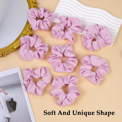 Satin Scrunchies for Women – 8PCS Blush & Brown Silk Hair Ties Set – No Crease, Frizz-Free, Gentle Elastic Hair Bands, Soft & Stylish Everyday Hair Accessories Gifts