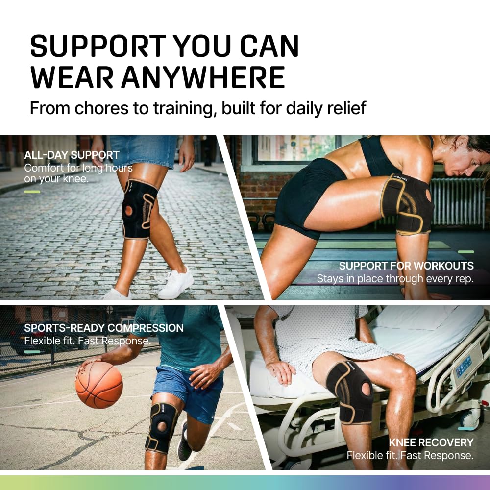 Modvel Knee Brace with Side Stabilizers & Patella Gel Pads for Pain Relief and Joint Support Breathable, Non-Slip Compression Sleeve for Men & Women, Arthritis, Meniscus, ACL Recovery